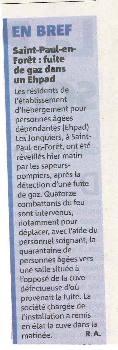 Fuite de Gaz à la maison de retraite