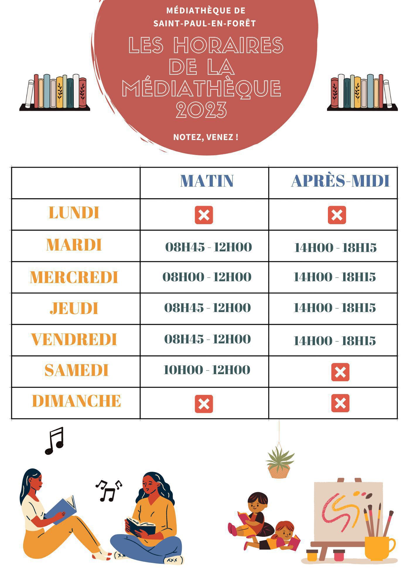 Horaires de la médiathèque