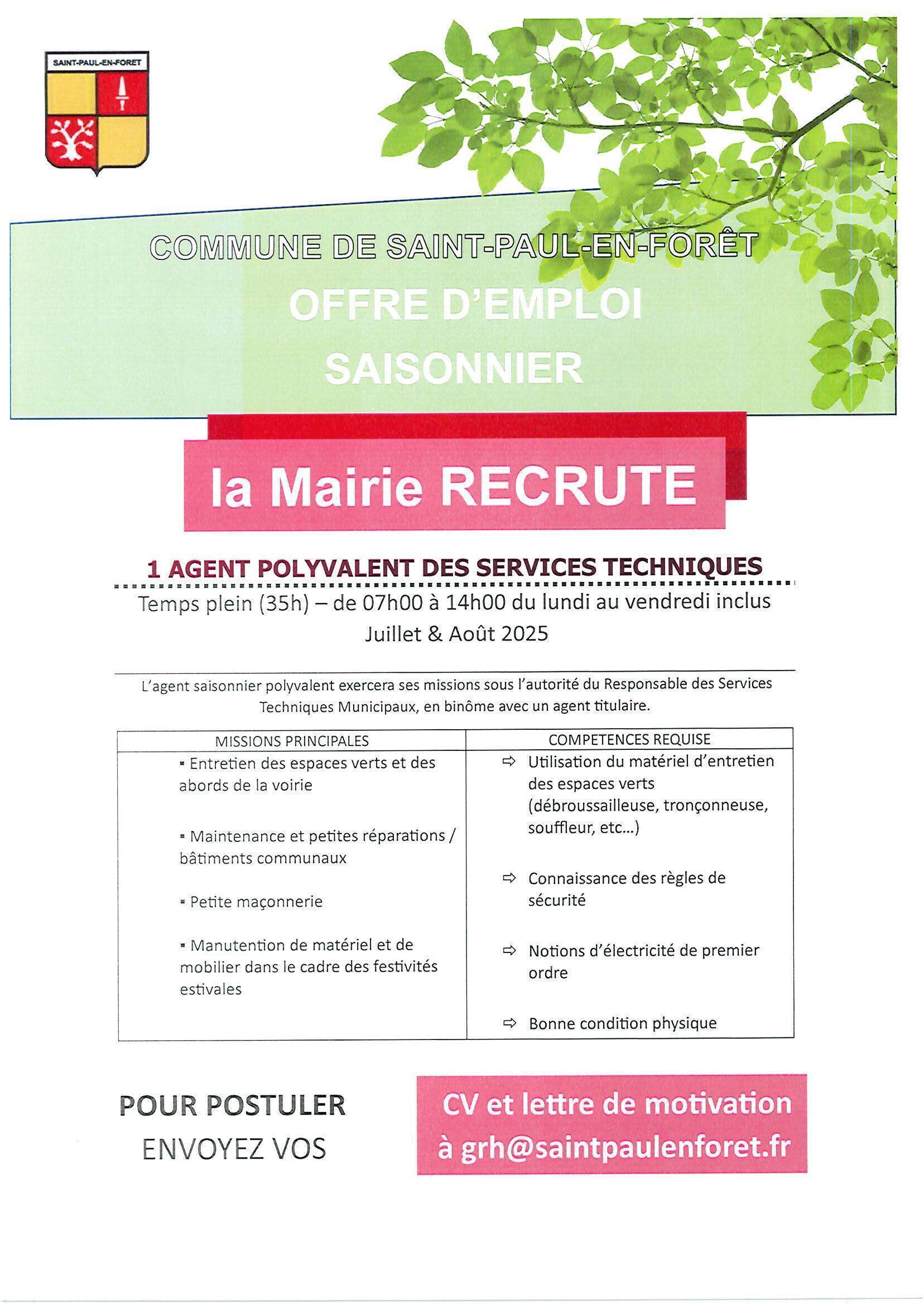 Saisonnier (Service technique)