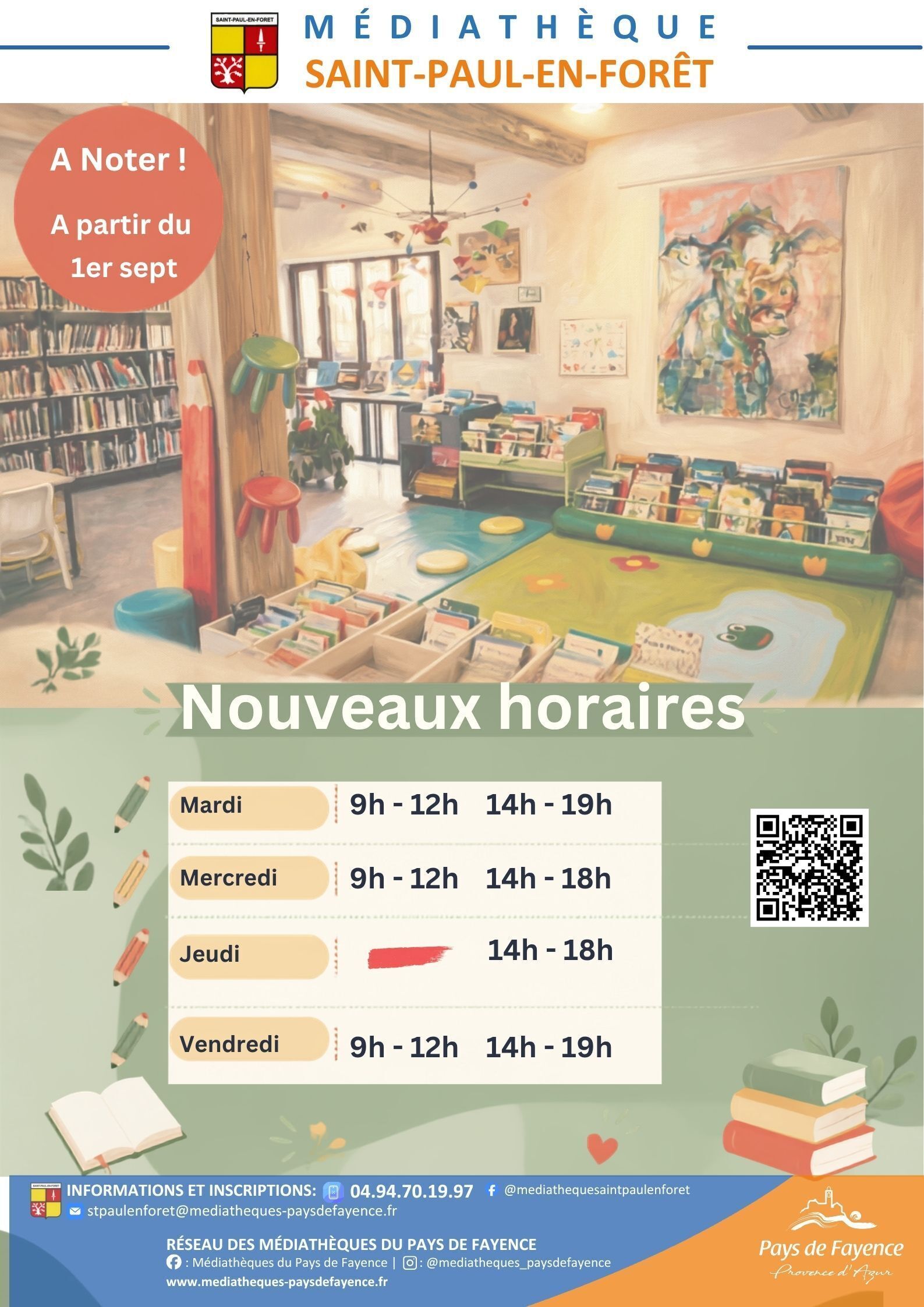 Horaires Médiathèque Automne/Hiver/Printemps